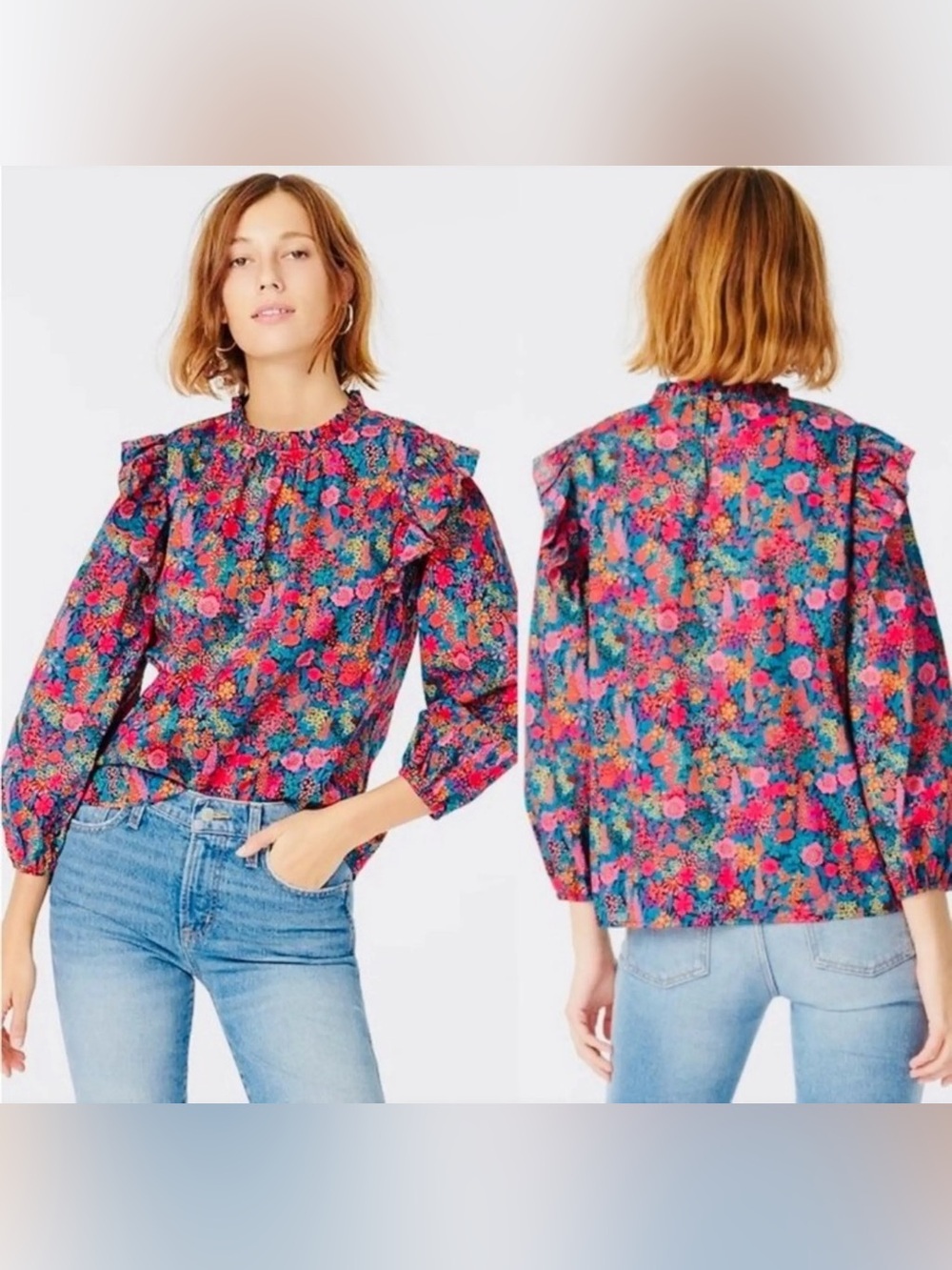 J.Crew Liberty of London Ciara Floral Flutter Sleeve Top Medium 100% Cotton
